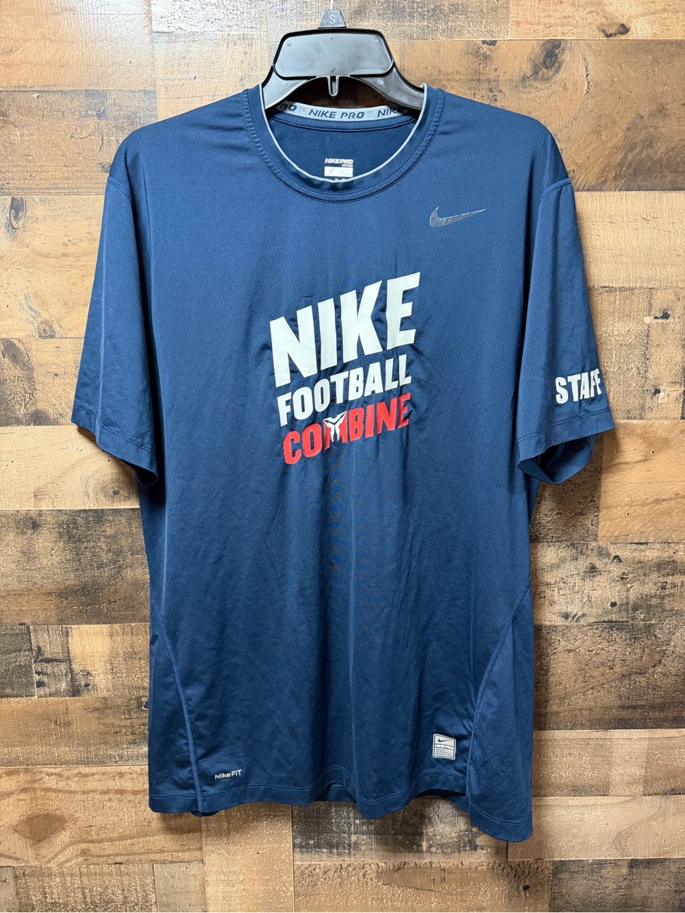Nike Pro Football Combine Staff Shirt Mens XL Blue Fitted NikeFit Training NFL